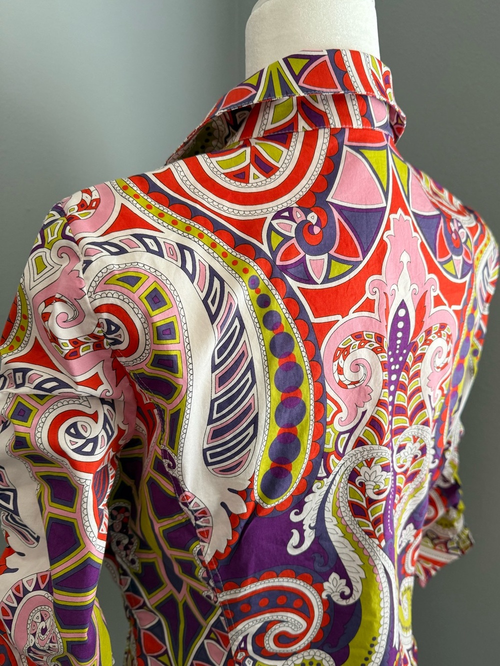 LAFAYETTE 148 New York Bright Paisley Button Shirt Pink, Red, Purple Blouse Top - Picture 12 of 16